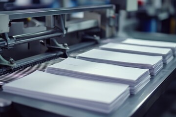 A conveyor belt transporting a large quantity of papers, ideal for corporate or office settings