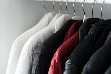 A row of clothes hanging on a clothes rack, ready for wear or storage