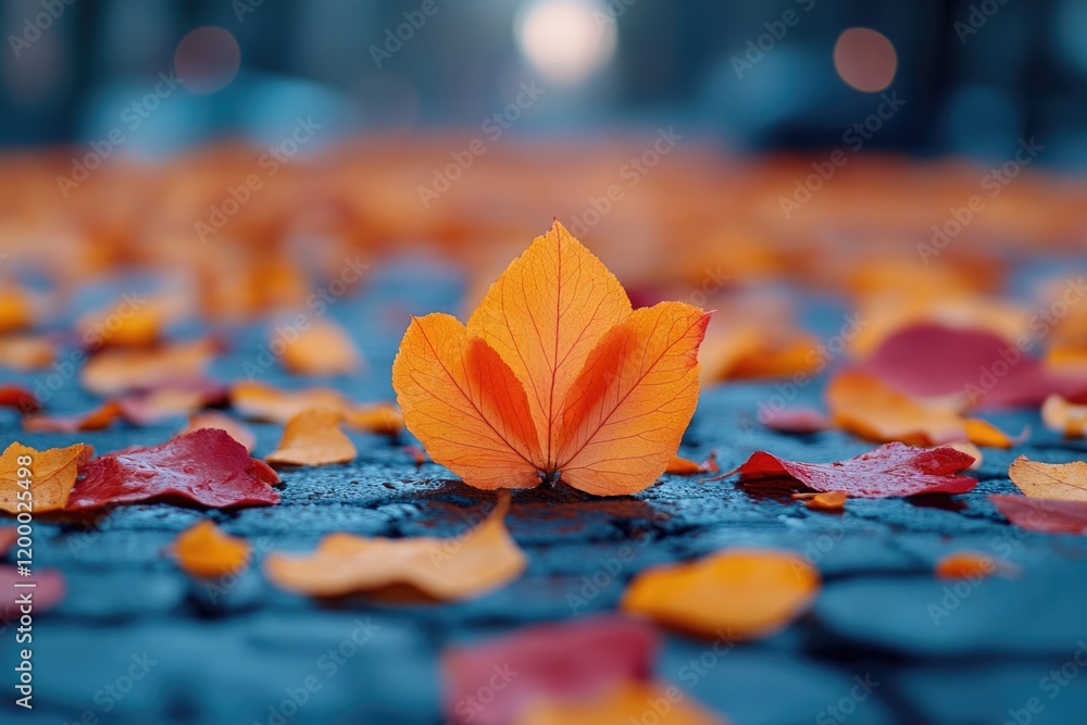 Poster a detailed image of a leaf lying on the earth, highlighting its texture and shape