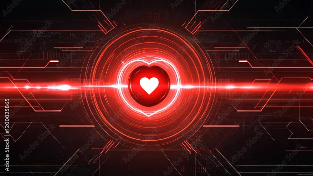 Poster digital heart pulse graphic with vibrant red elements and tech-inspired design