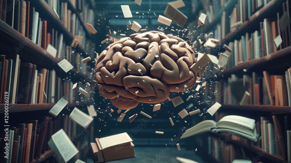 Poster a brain absorbing knowledge from books in a library