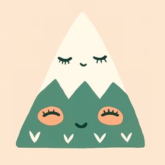 A cute, cartoon-style illustration of two smiling mountains with closed eyes, featuring a soft color palette and a friendly, playful design.