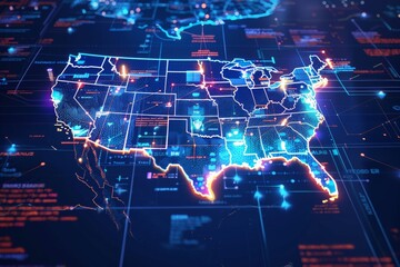Fototapeta premium Futuristic digital map of the usa