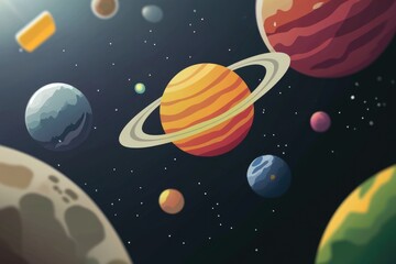 A group of planets and a star shining brightly in the night sky