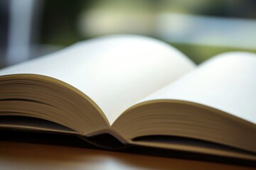 Naklejka premium A book lying open on a rustic wooden surface, perfect for reading or study