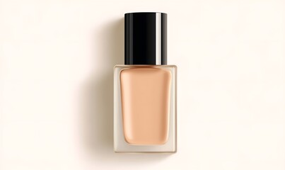 Beige foundation in square bottle with black cap.