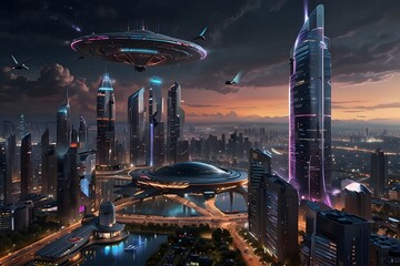the city of the future, filled with modern architectural solutions and new technologies.