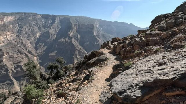 Jebel Shams Balcony Walk path. Balcony Trail in Jebel Shams, Oman. Best to view the gorgeous cliffs.