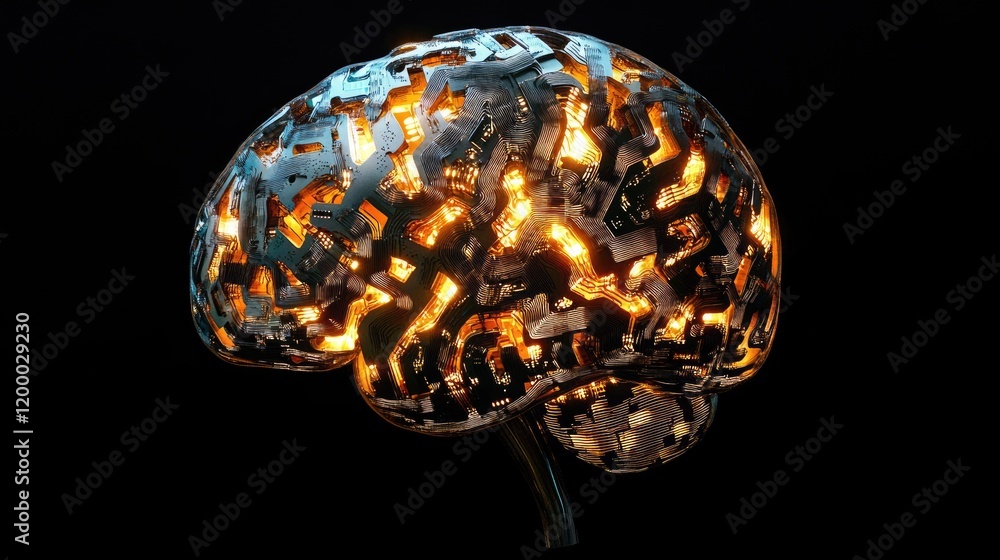 Poster illuminated metallic brain artificial intelligence design
