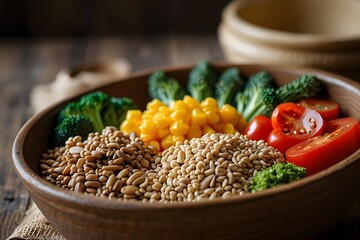 a plate with a variety of healthy plant foods, neatly laid out on the table.
