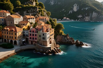 beautiful houses on the shore of the warm sea