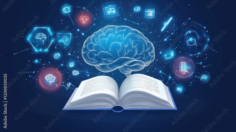 Aufkleber open book illuminated brain knowledge learning education