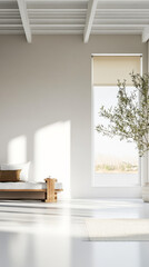 Fototapeta premium Modern living room with natural light and minimalistic furniture in a serene setting