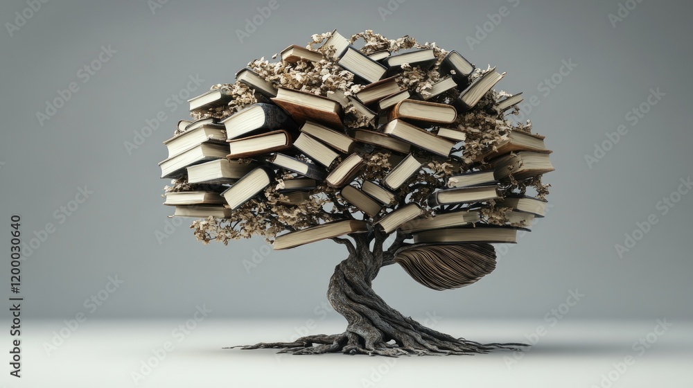 Poster a tree of knowledge abundant books form a majestic tree