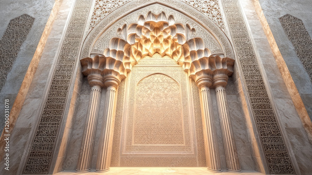 Poster Intricate Mosque Architecture Featuring Ornate Carvings and Columns