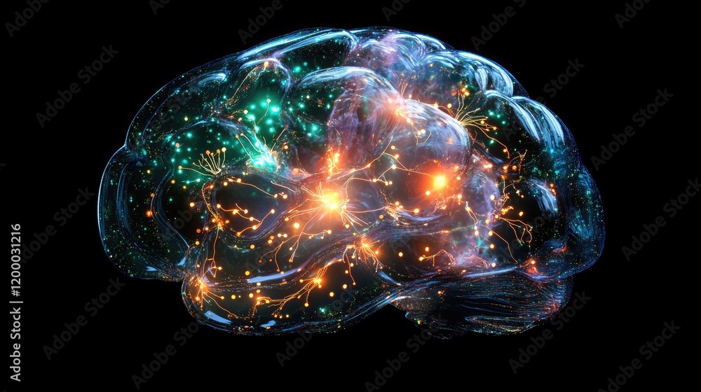 Poster illuminated brain neural network connections