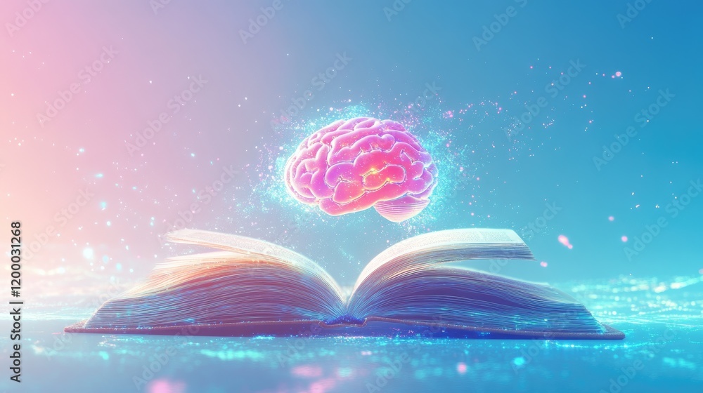Poster Glowing Brain Emerging From Open Book Knowledge