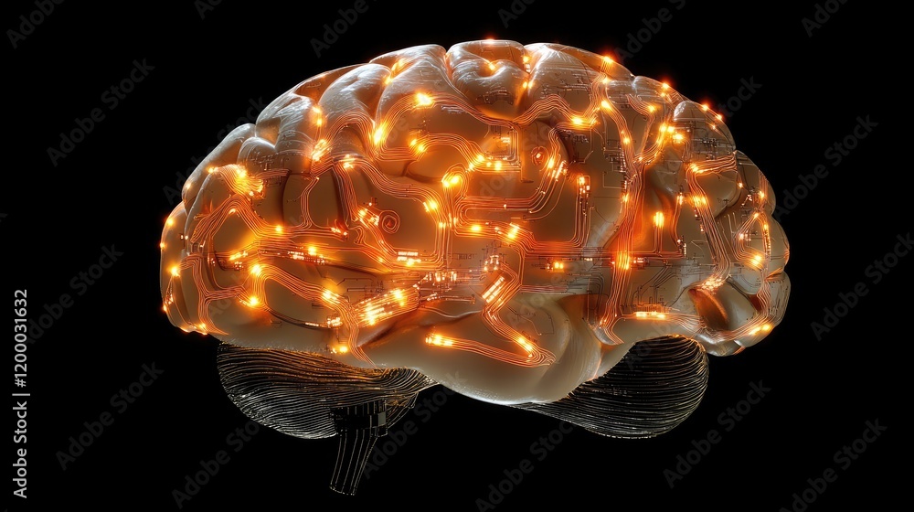 Poster Illuminated Circuitry Brain Artificial Intelligence Design