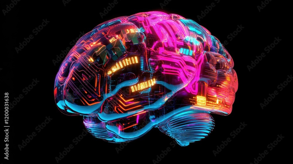 Poster neon brain circuitry digital art abstract