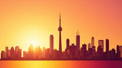 Obraz premium Urban skyline transforms into vibrant colors at sunset highlighting iconic towers and bridges. Generative AI