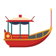 Obraz premium Colorful Cartoon Boat with a Decorative Canopy