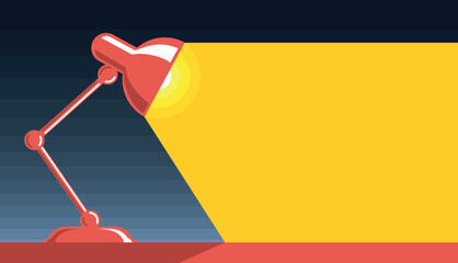 Office desk lamp illustration to highlight text. Table lamp, work desk, incident light. Editable vector template for business card, flyer, banner