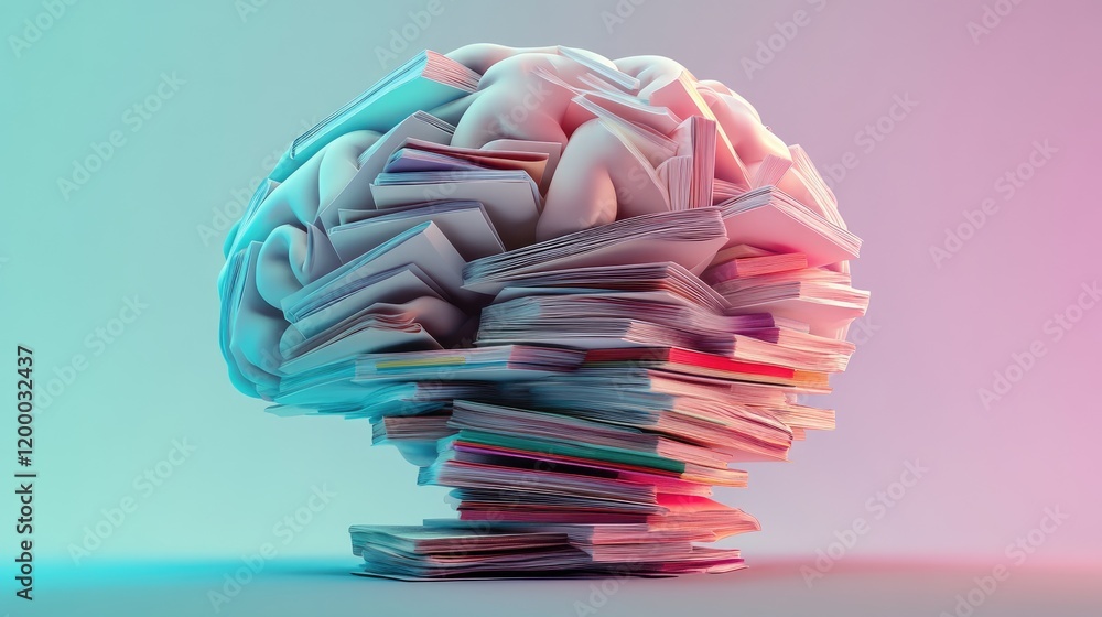 Poster a brain overwhelmed by a massive stack of books