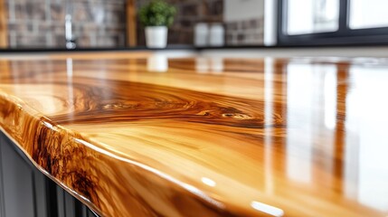 Polished Wooden Countertop Kitchen Surface Detail