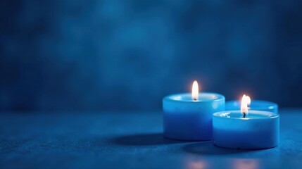 Serene Blue Candles Illuminate a Tranquil Setting, Reflecting Peaceful Ambiance and Quiet Contemplation