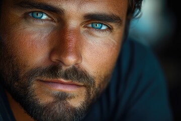 Obraz premium Portrait of a person with bright blue eyes