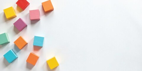 Colorful Cubes Arranged on a White Surface A Creative Composition Featuring Vibrant Hues and Geometric Shapes