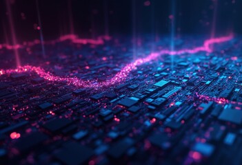 Abstract Cityscape at Night with Neon Lights and Geometric Shapes