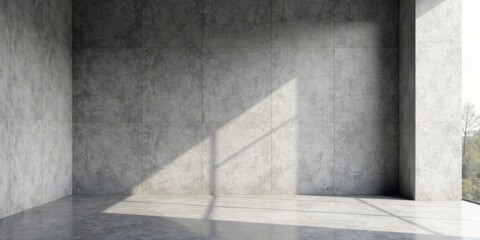 Sunlit Empty Room with Concrete Walls and Floor, Ideal for Modern Design Presentations