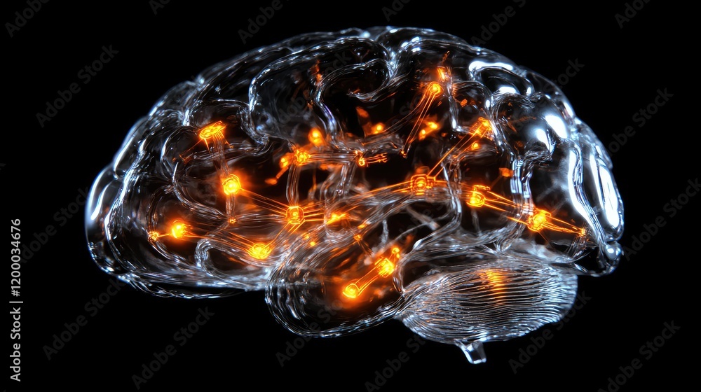 Poster illuminated brain neural network connections