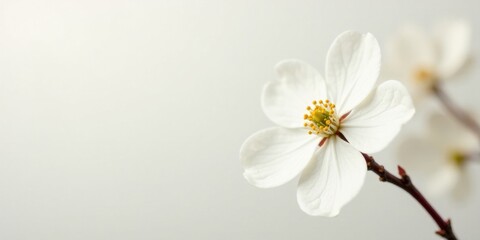 Fototapeta premium Delicate White Blossom on a Branch, a Close-Up Study of Spring's Gentle Arrival