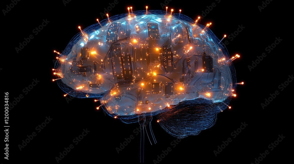 Aufkleber Illuminated Circuitry Brain Digital Neural Network