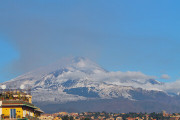 Mount Etna Volcano, december. Catania, Sicily, Italy