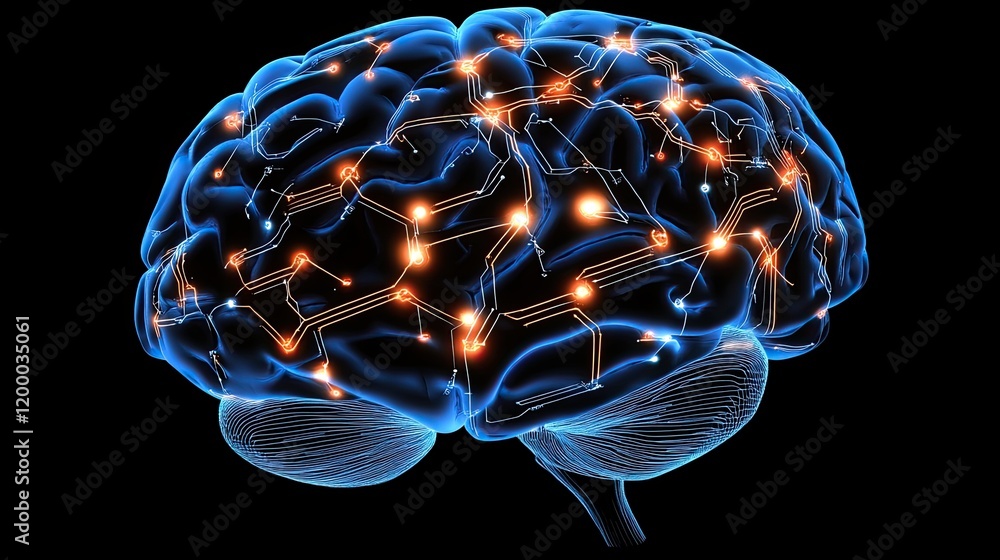 Poster illuminated human brain neural network pathways