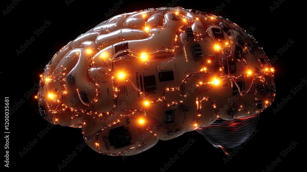 Poster A Cybernetic Brain Illuminated With Internal Circuits