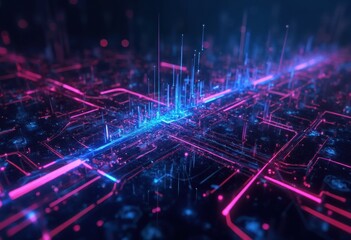 Fototapeta premium Neon Circuitry in a Futuristic Purple Pink Blue Matrix