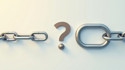 Fototapeta premium Uncertain Connection A Metal Chain Interrupted by a Question Mark and a Single Sphere