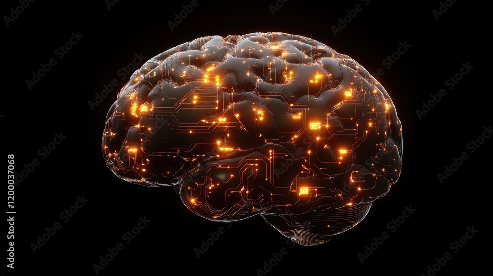 Poster A digital brain illuminated with circuit pathways