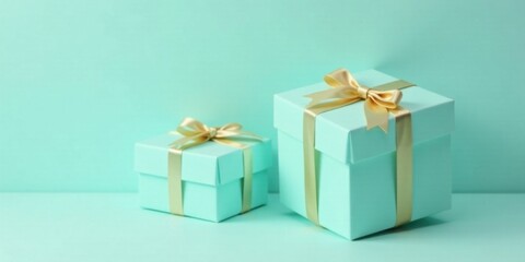 Pastel Presents Two Aquamarine Gift Boxes with Gold Ribbons, a Festive and Elegant Setup