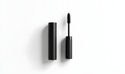 Black mascara tube and wand on white background. (1)