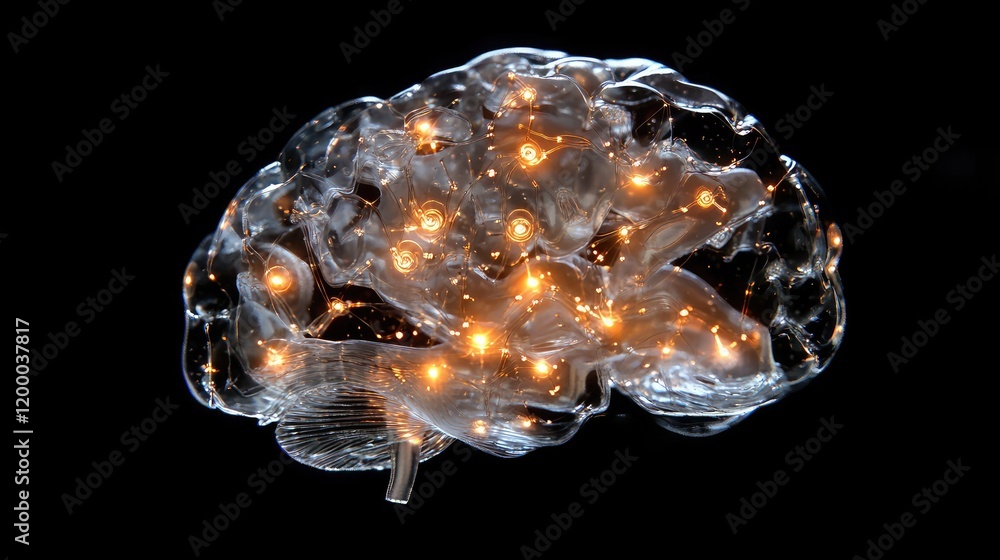Poster Illuminated Brain Model Representing Neural Connections