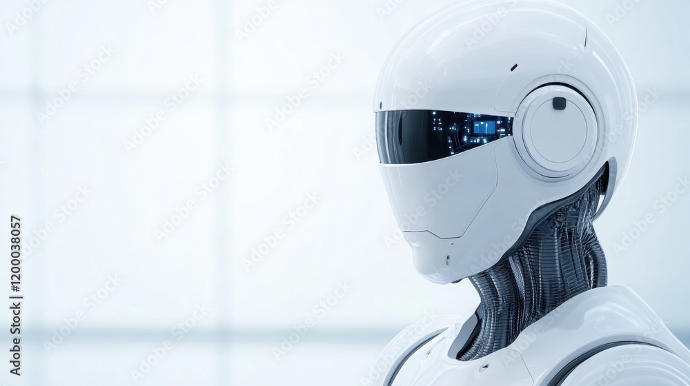 Poster futuristic humanoid robot with sleek design and advanced technology features set in a modern, minima