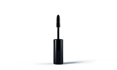 Black mascara wand in tube on white.