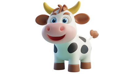 Fototapeta premium Cute 3D Cartoon Cow Mascot with Yellow Horns and Happy Expression – Perfect for Kids' Content