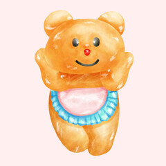 Cartoon drawing of a bear on a pink background for kids.