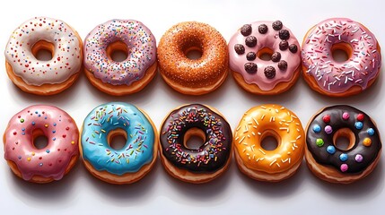 Colorful Donuts with Various Glazes and Sprinkles